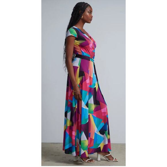 NY&C Geometric Print V-Neck Waist-Tie Maxi Dress NEW Size 1X - Picture 2 of 8